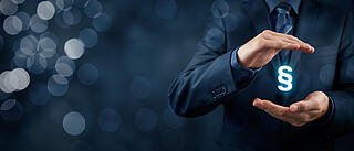 eine Person hält ein Paragraphenzeichen schützend zwischen den Händen